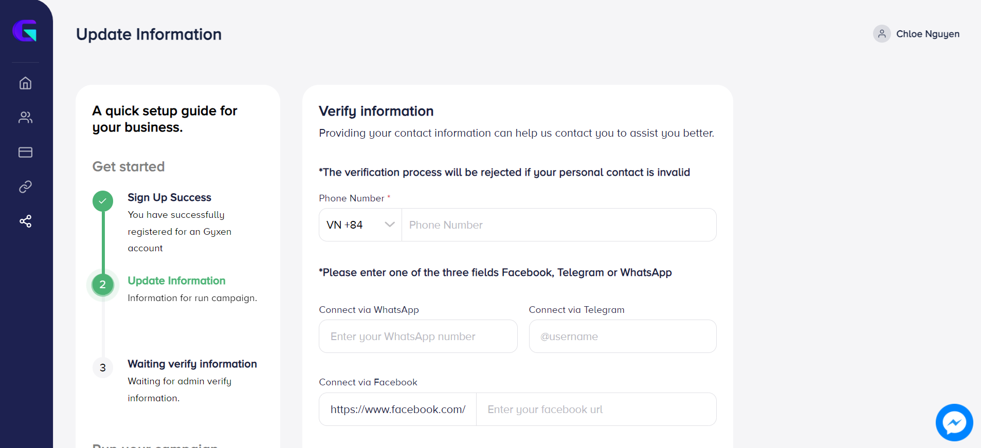 Step 4 — Company info and top-up