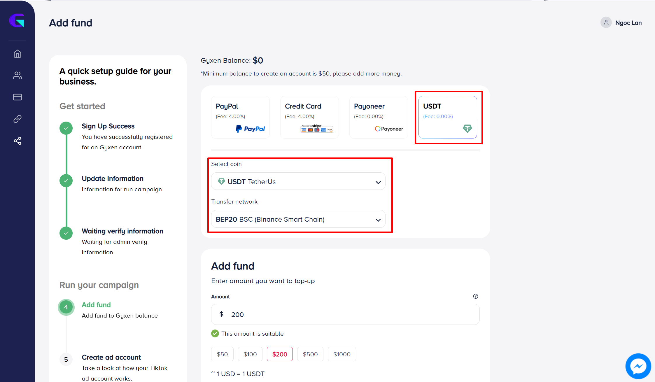 Add fund via Credit Card