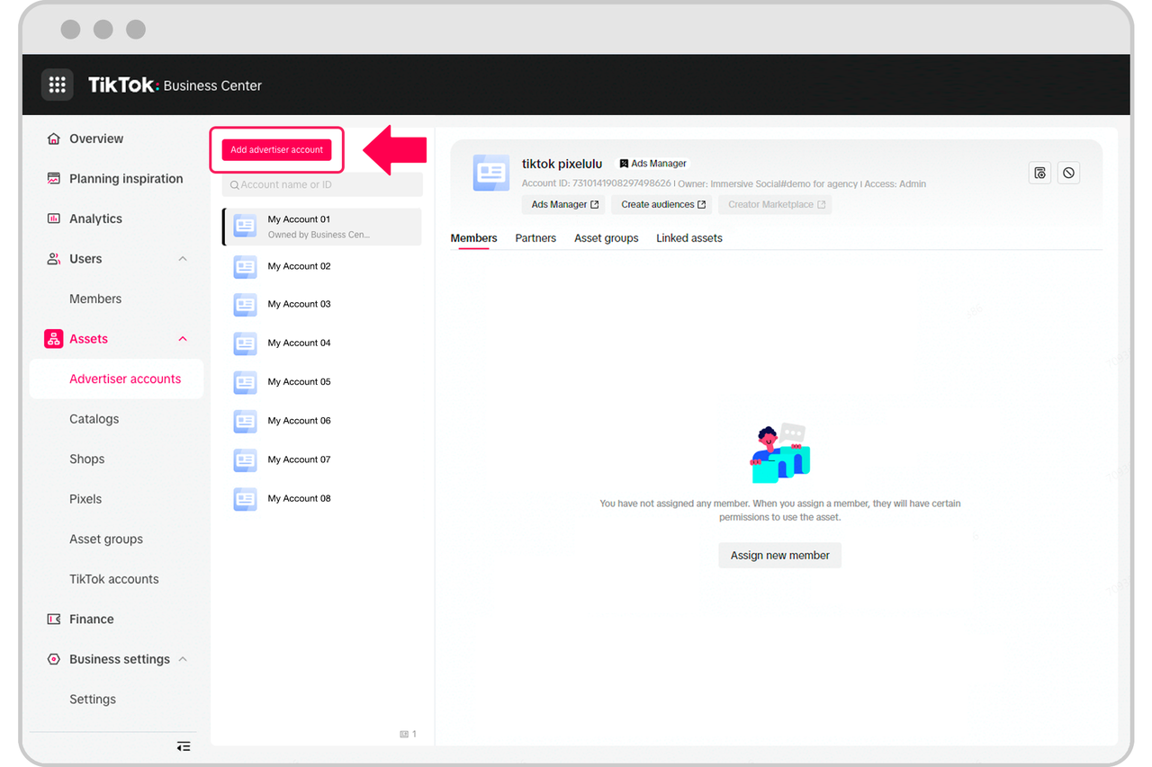 Create advertiser account